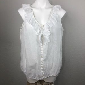 LOFT Sheer Sleeveless Ruffle Collar Career Blouse
